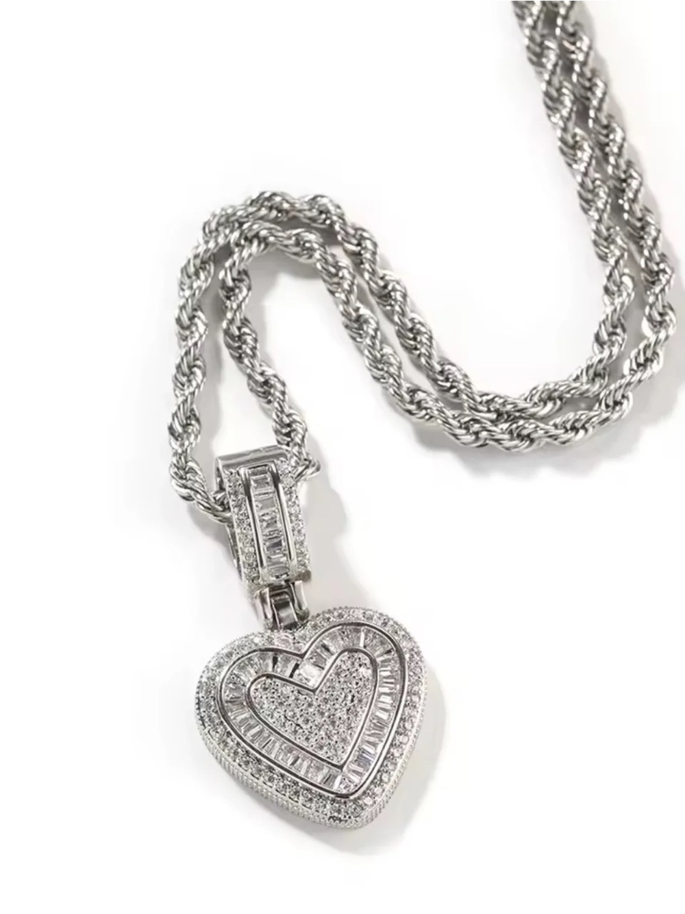 Sterling Silver Heart Pendant Necklace with Pavé Accents 18inch